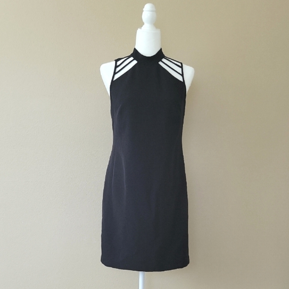 LAUNDRY By Shelli Segal Black Bodycon Strappy Neck Sheath Mini Dress - Size 6